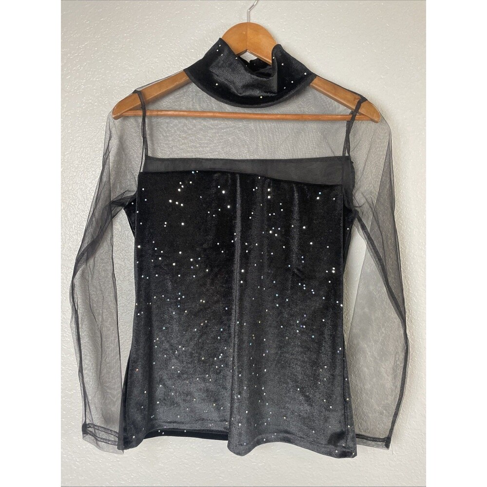Aderez Sparkly Black Top Mesh Velvet Sheer Glitter Sz M Whimsy Goth Fairy